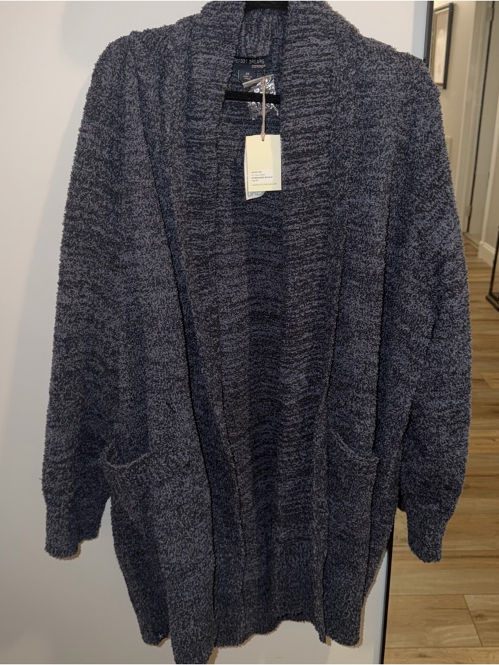 $148 NWT Barefoot Dreams  Cali Cardigan CozyChic Blue Heathered Pockets Plush